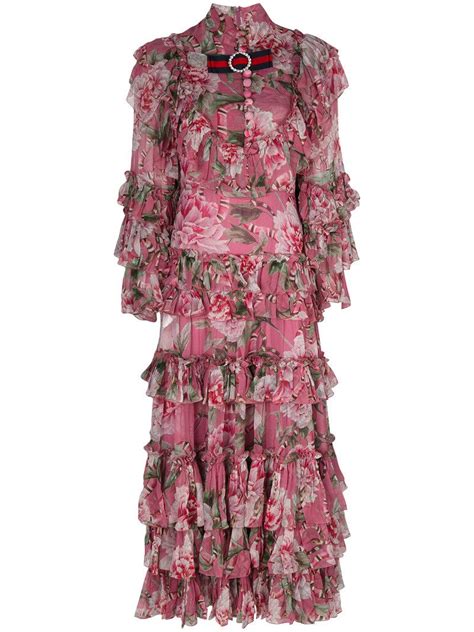 gucci pink floral dress with tie|Gucci tulle dress.